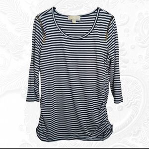 Michael Michael Kors Women's  Black & White Striped Top With Zippers Size XL